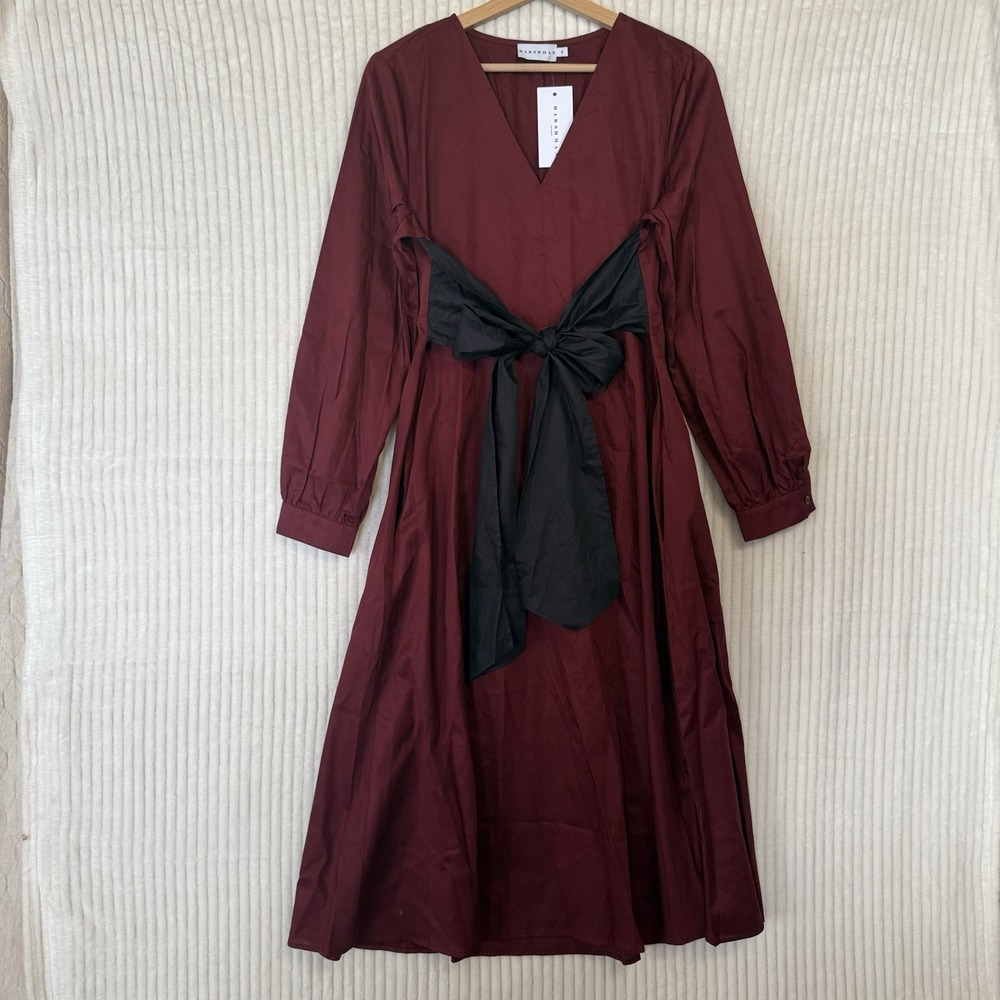 Harshman Vespera Dress Burgundy Black Size Small 100% Cotton NWT Pockets - Picture 14 of 16
